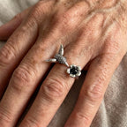 Adjustable Vintage-Style Silver-Plated Hummingbird and Flower Open Ring