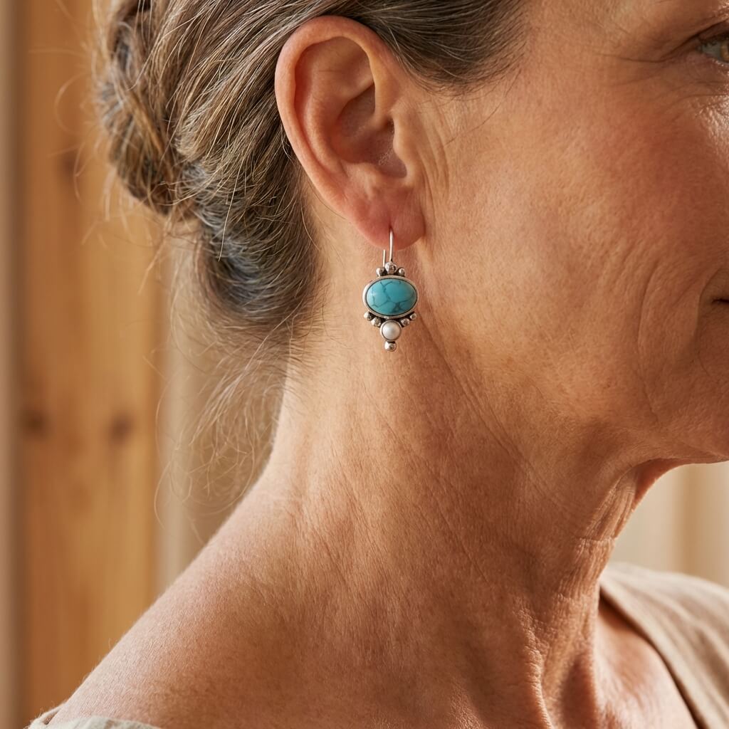 Vintage Turquoise and Pearl Drop Earrings in Two Tones
