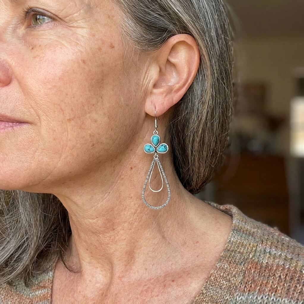 Vintage-Style Turquoise Clover Teardrop Earrings