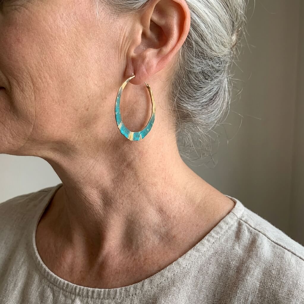 Vintage Boho Blue and Gold-Tone Hoop Earrings