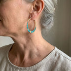 Vintage Boho Blue and Gold-Tone Hoop Earrings