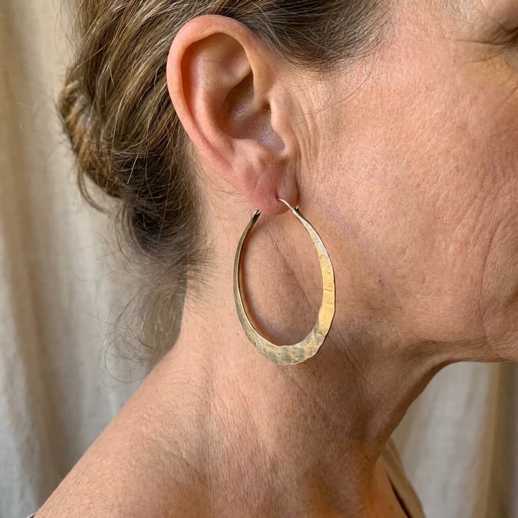 Vintage-Style Hammered Gold-Tone Hoop Earrings