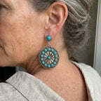 Vintage Turquoise and Pearl Medallion Earrings