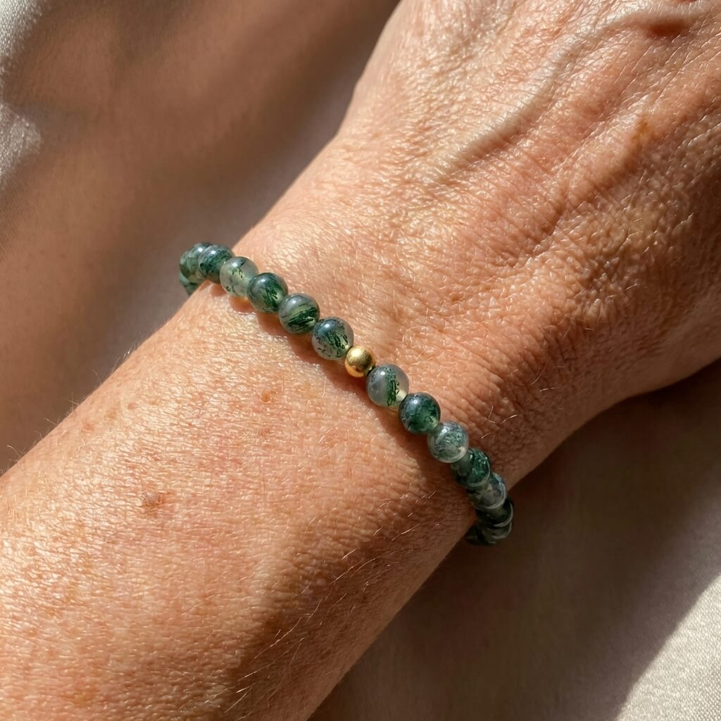 Moss Agate Stone Bracelet in Three Lengths