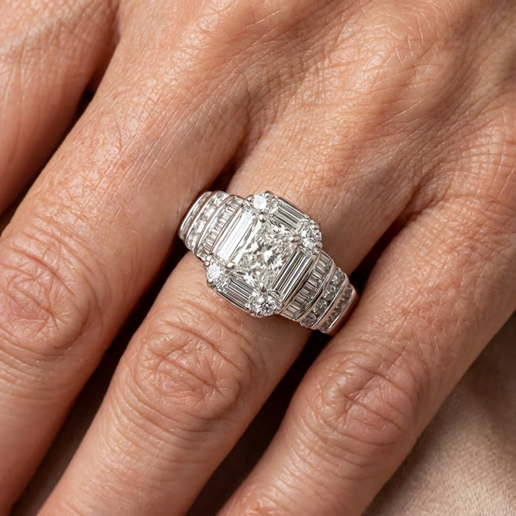 Silver-Plated Bridal-Style Square Zirconia Ring