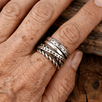 Bohemian Aztec Wide Band Silver-Tone Ring