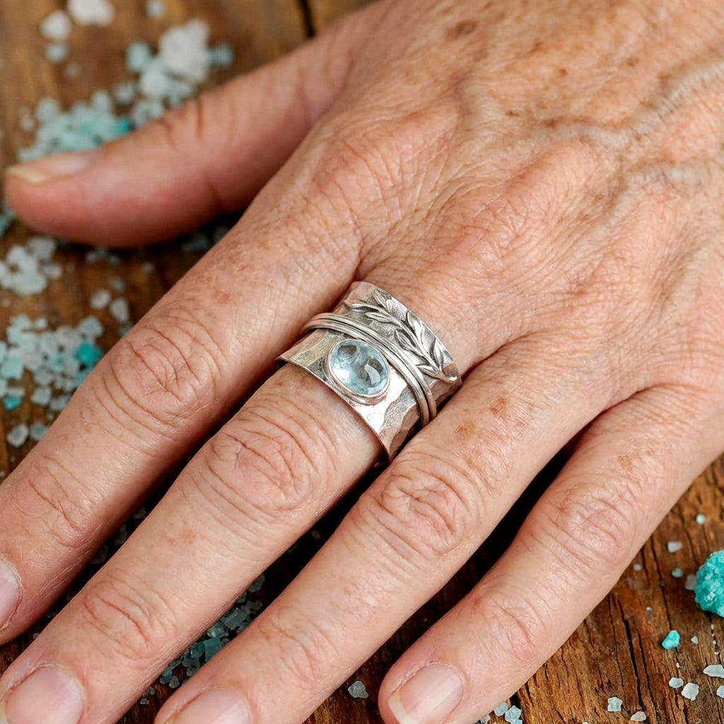 Rose Quartz Flower and Butterfly Spinner Ring