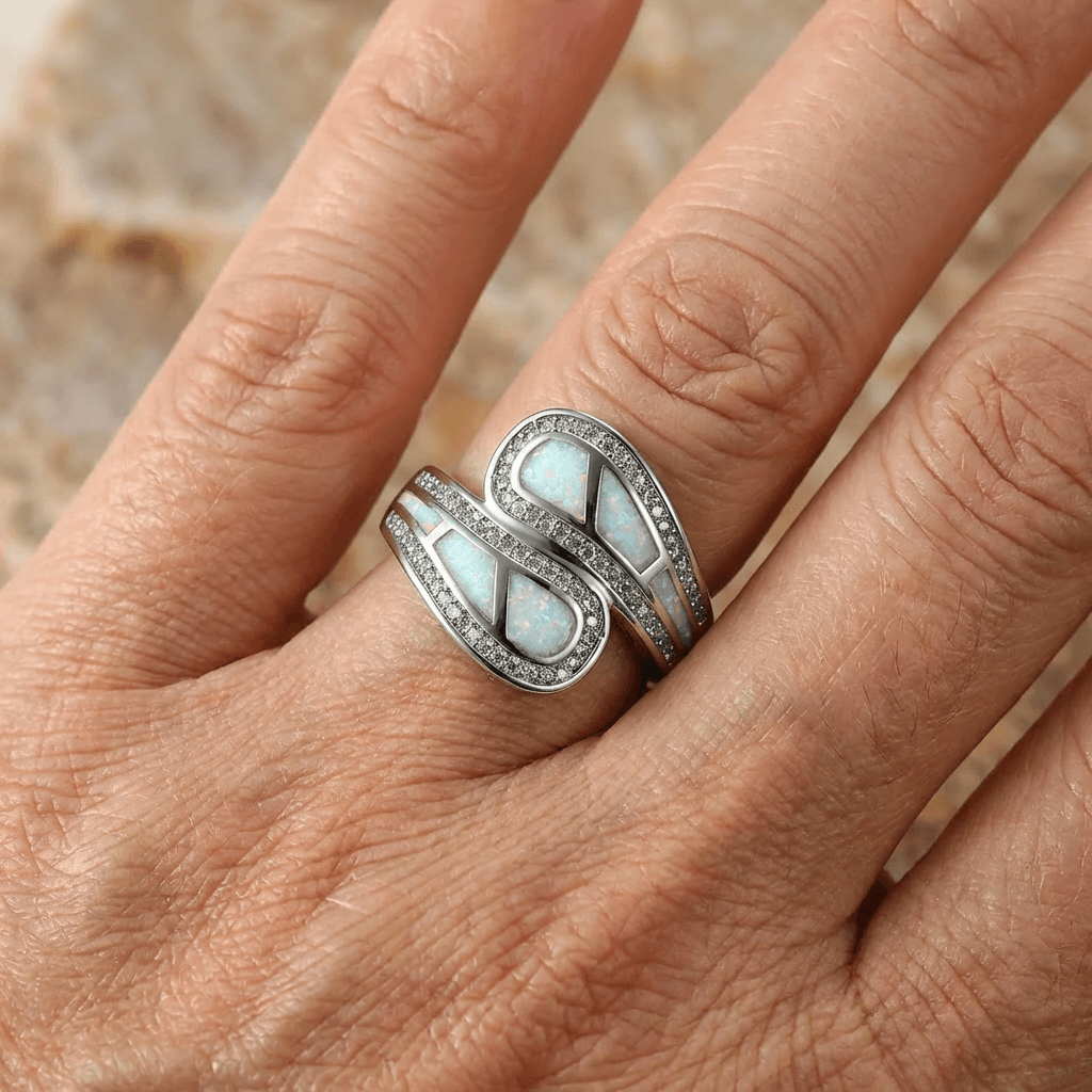 Vintage-Style Bohemian White Opal-Look Silver-Plated Ring