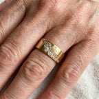 Vintage-Style Wide Gold-Plated Shiny Zirconia Leaf Ring