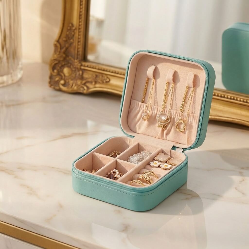 Robin Egg Blue Travel Jewellery Organiser Case