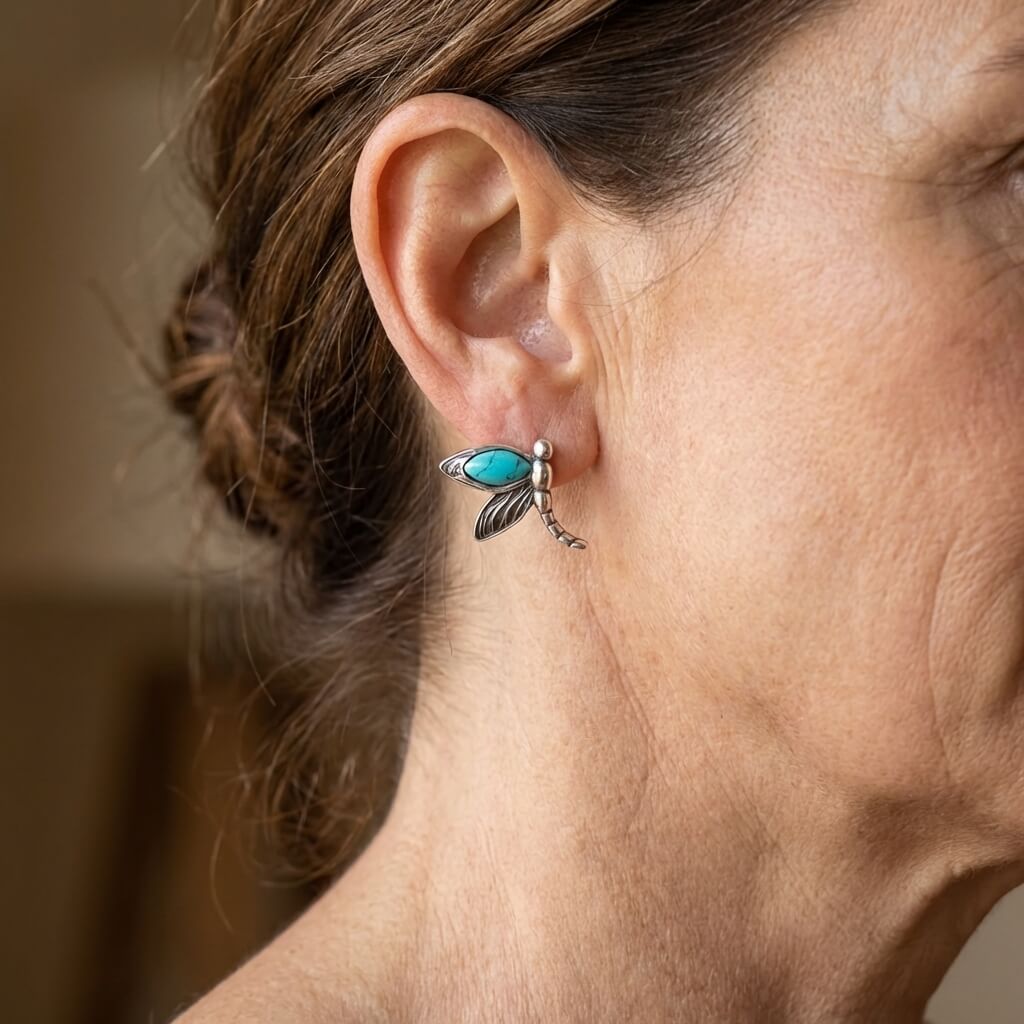 Vintage-Style Dragonfly Turquoise Stud Earrings