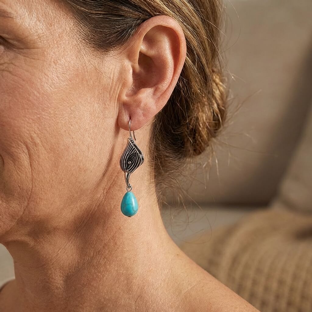 Vintage Silver-Tone Irregular Turquoise Drop Earrings