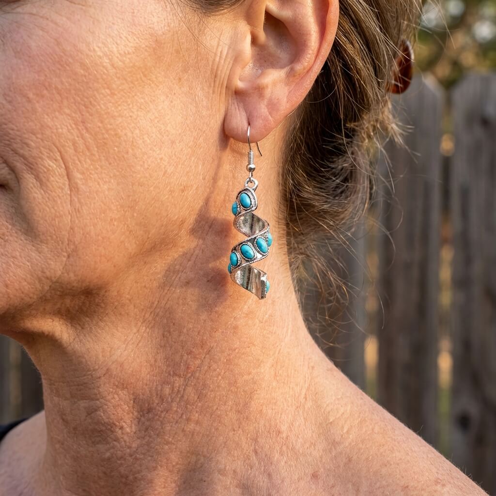Bohemian Spiral Turquoise Inlay Pendant Earrings