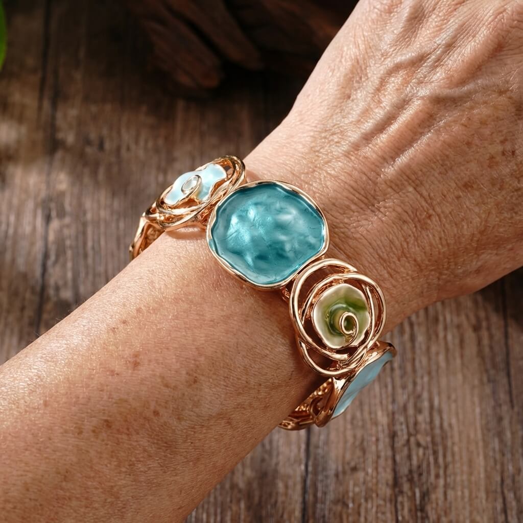 Bohemian Round Flower Geometric Stretch Cuff Bracelet