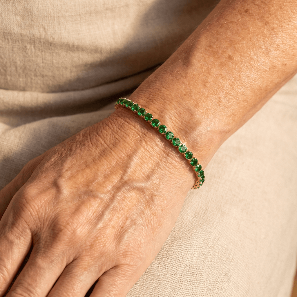 Bohemian Emerald-Green Zirconia Gold-Plated Tennis Bracelet
