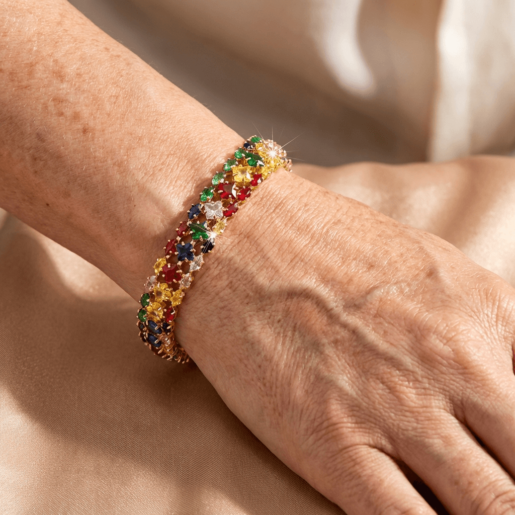 Bohemian Multicolour Zirconia Gold-Plated Tennis Bracelet