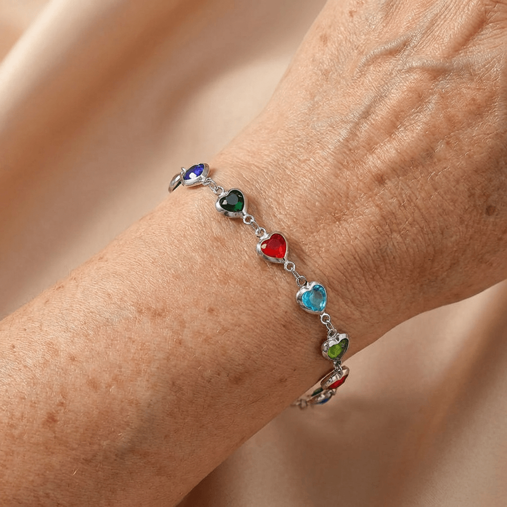 Stainless Steel Heart Link Bracelet with Enamel Colours