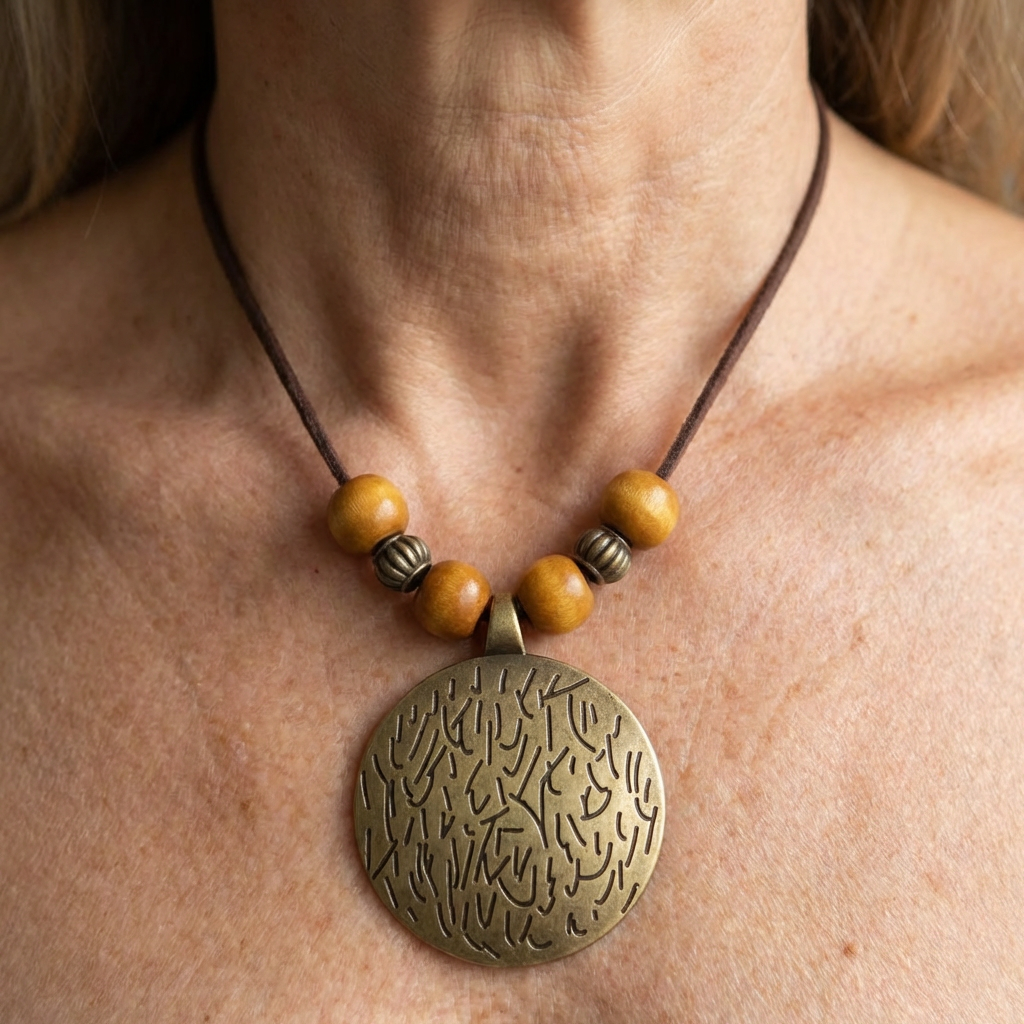Vintage Zodiac Wooden Bead Pendant Necklace