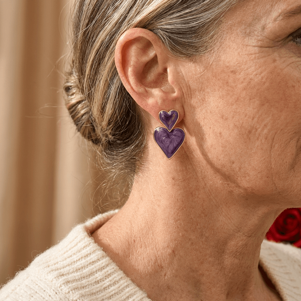 Bohemian Purple Double Heart Drop Earrings