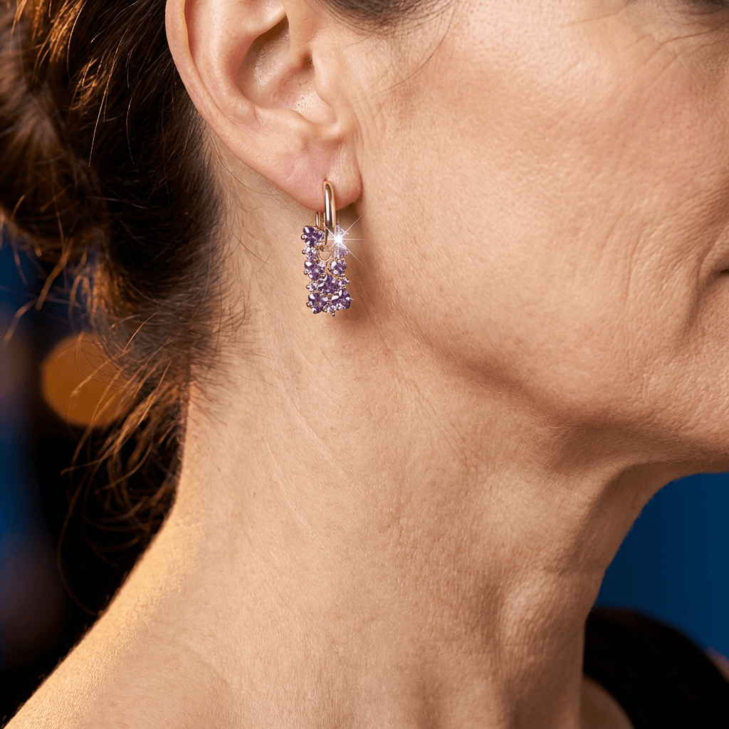 Purple Zirconia Gold-Plated Hoop Earrings