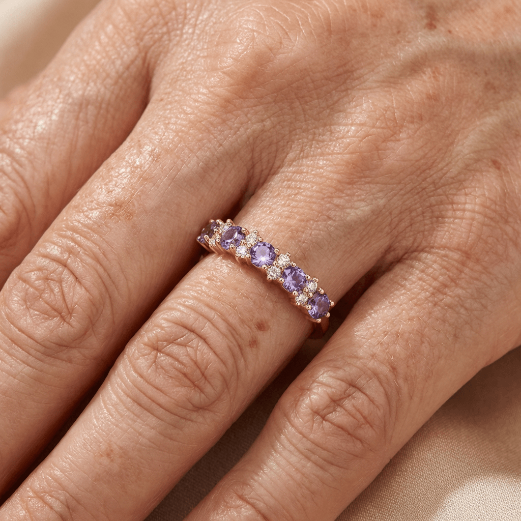 Purple Zirconia Diamond-Look Accent Band Ring