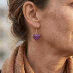 Purple Glitter Heart Dangle Earrings