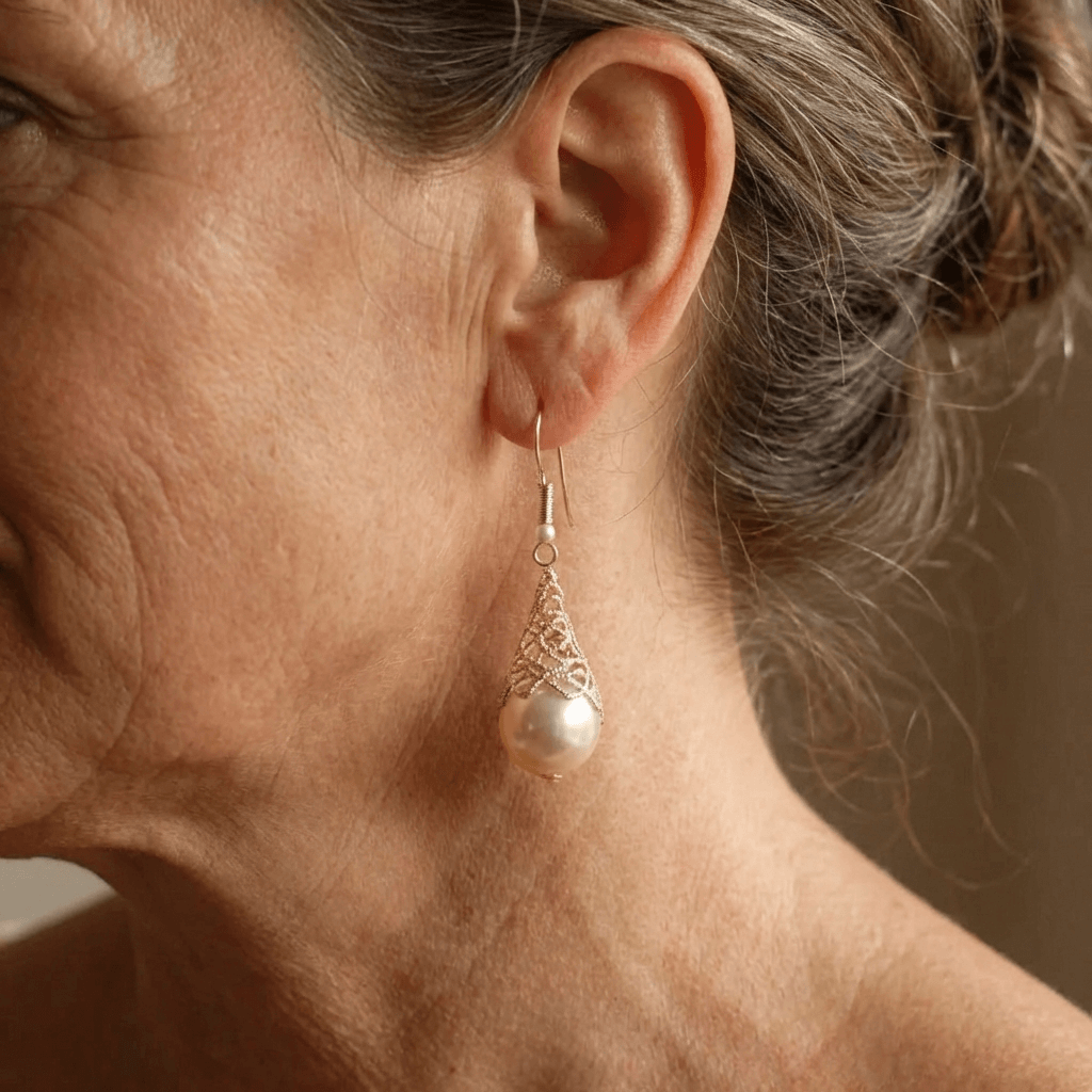 Water Drop Gold-Tone Hollow Cage Earrings with Pearl
