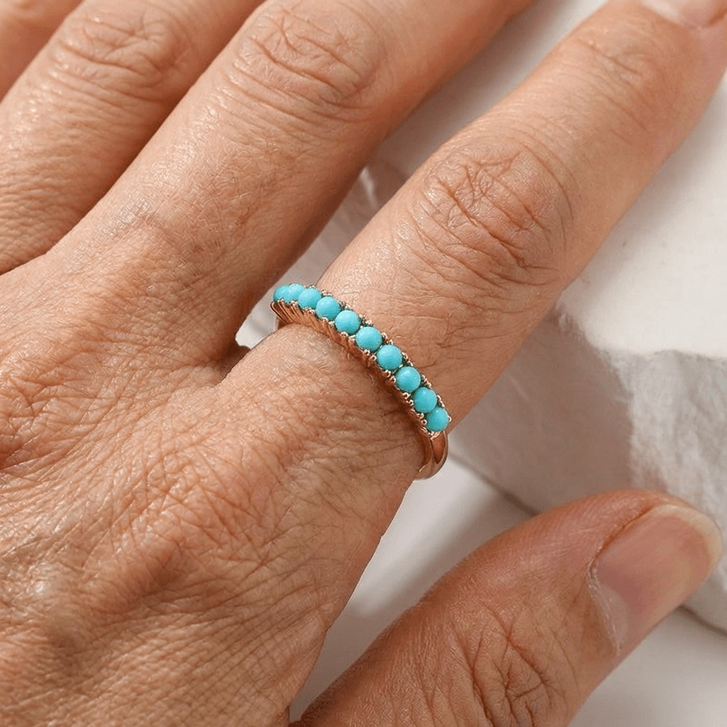 Bohemian Turquoise Beaded Gold-Plated Band Ring