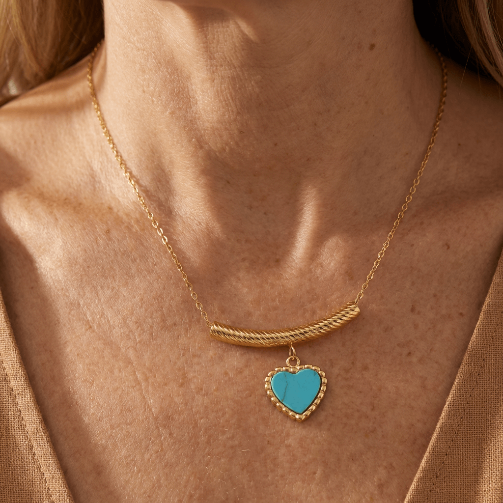 Bohemian Heart-Shaped Turquoise Pendant Necklace