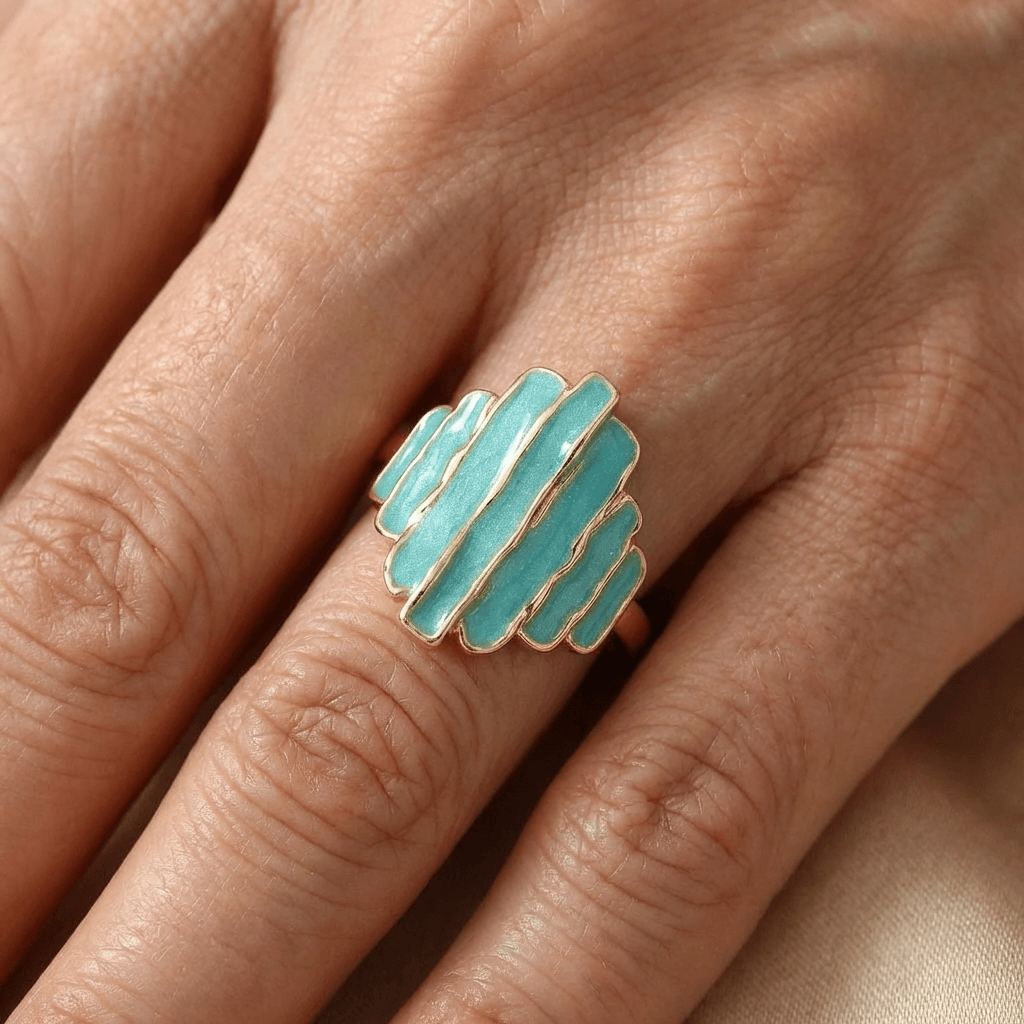 Bohemian Painted Irregular Rock-Edge Mint Green Ring