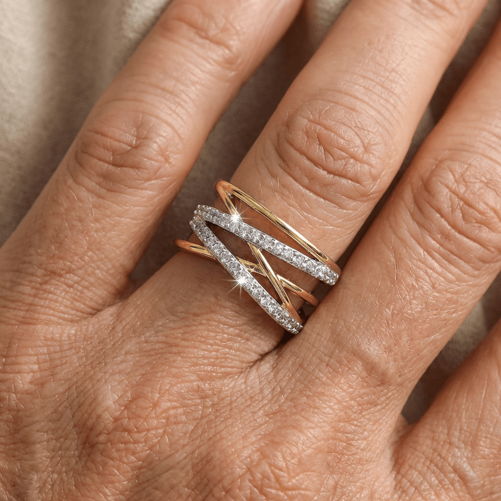 Two-Tone Zirconia Inlaid Stacked Ring
