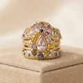 Cocktail Colourful Stone Forged Gold-Tone Ring