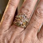 Cocktail Colourful Stone Forged Gold-Tone Ring