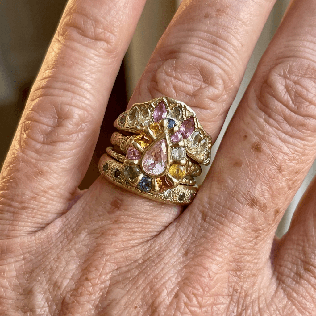 Cocktail Colourful Stone Forged Gold-Tone Ring