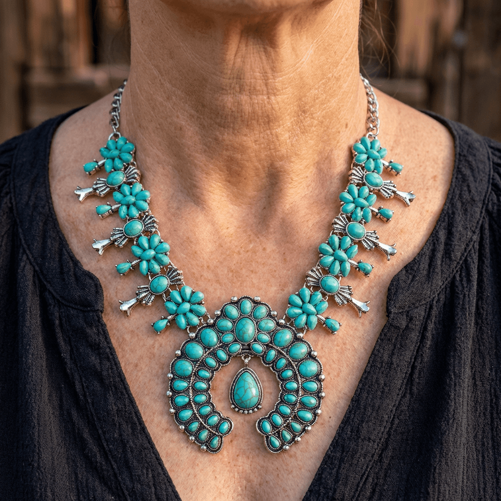 Bohemian Turquoise Flower Pendant Necklace
