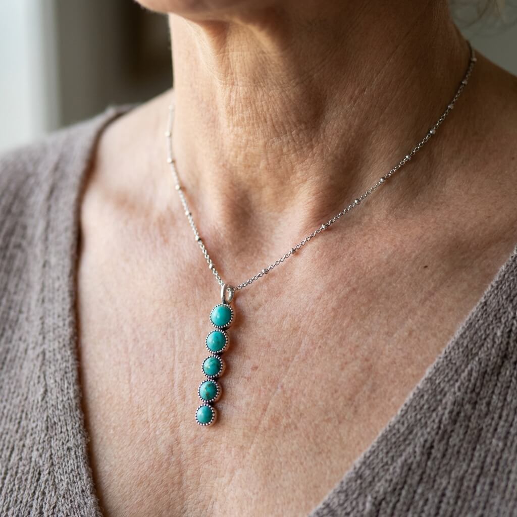Vintage Ethnic Turquoise Geometric Pendant Necklace