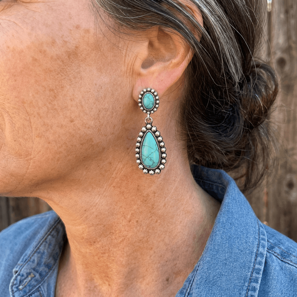 Vintage Oversized Teardrop Turquoise Drop Earrings