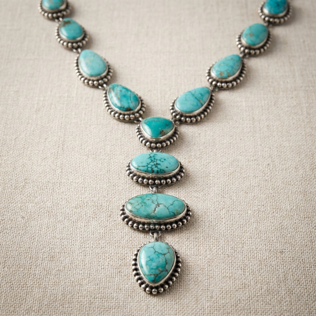 Vintage statementketting en oorbellen met turkoois