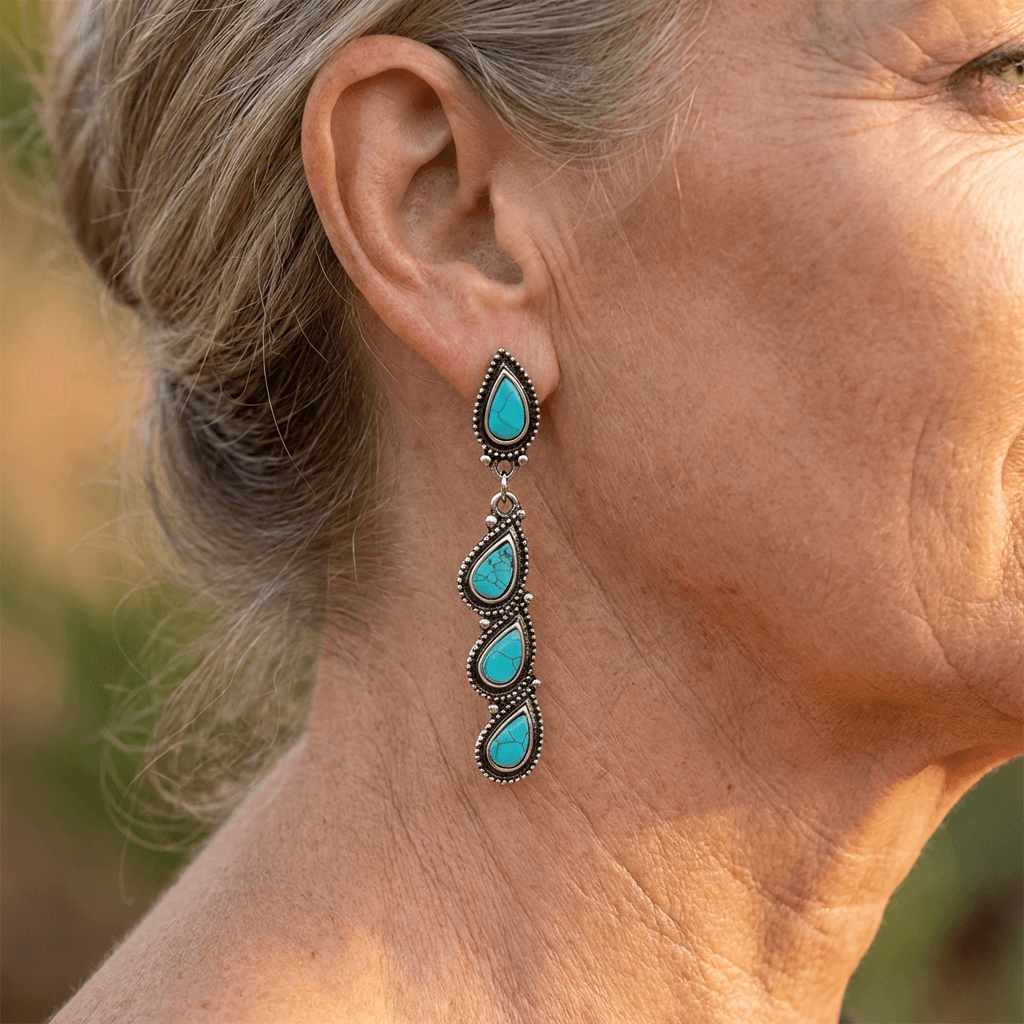 Vintage Bohemian Turquoise Silver-Plated Earrings