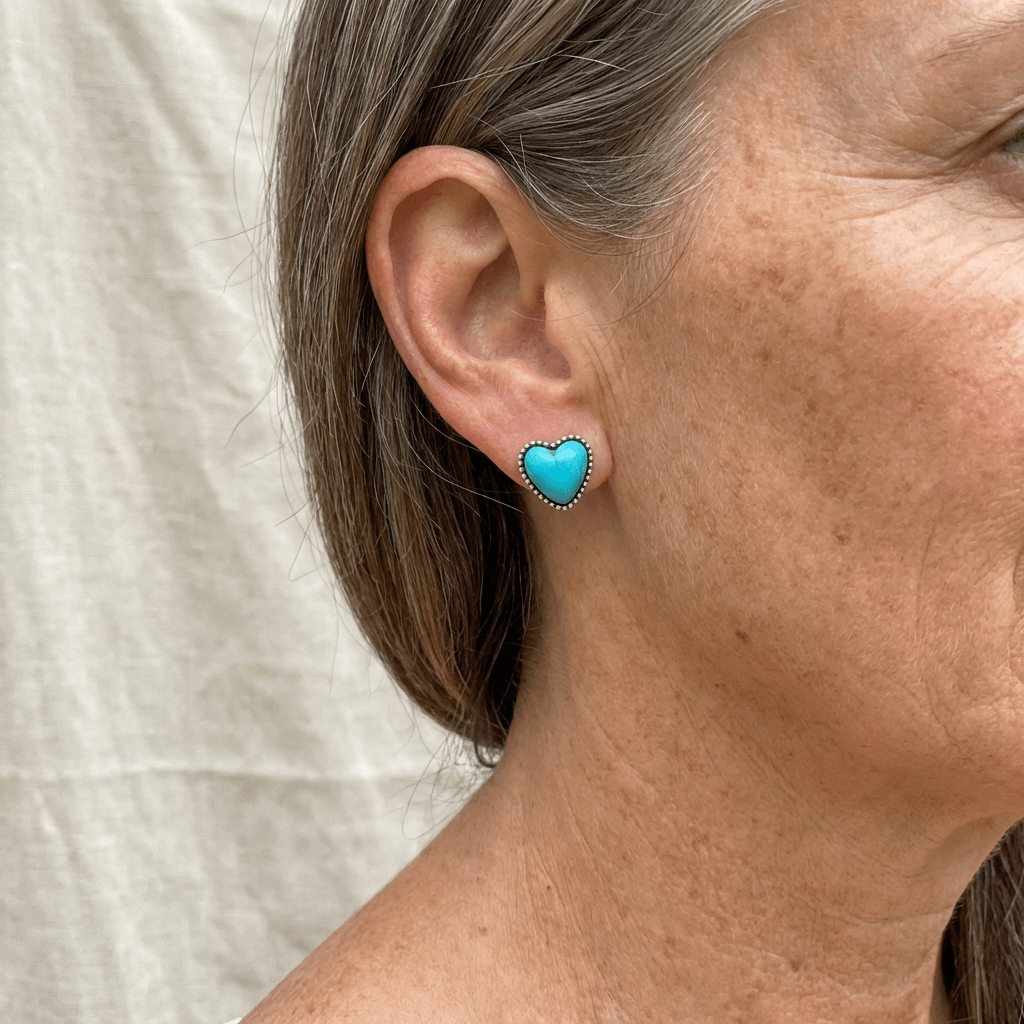 Boho Silver-Plated Turquoise Heart Earrings