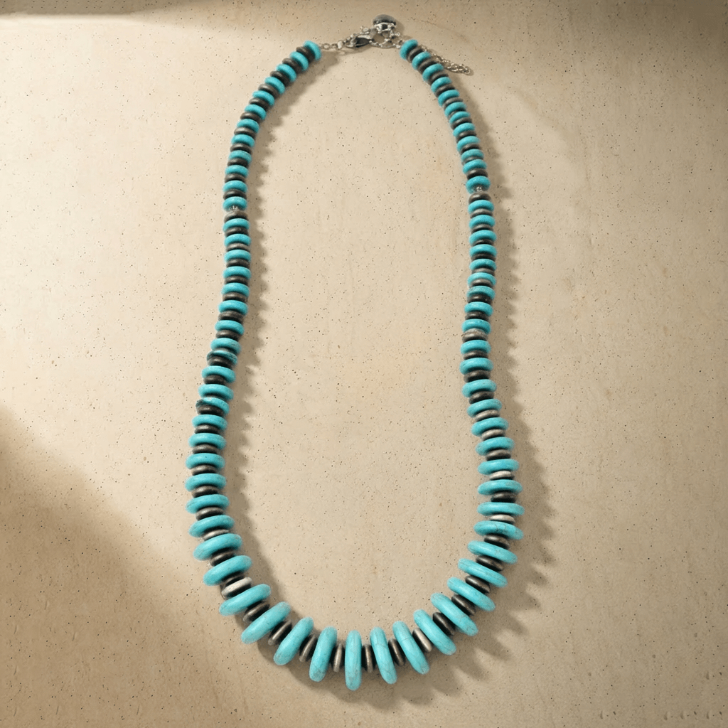 Vintage Boho Turquoise Disc Bead Necklace