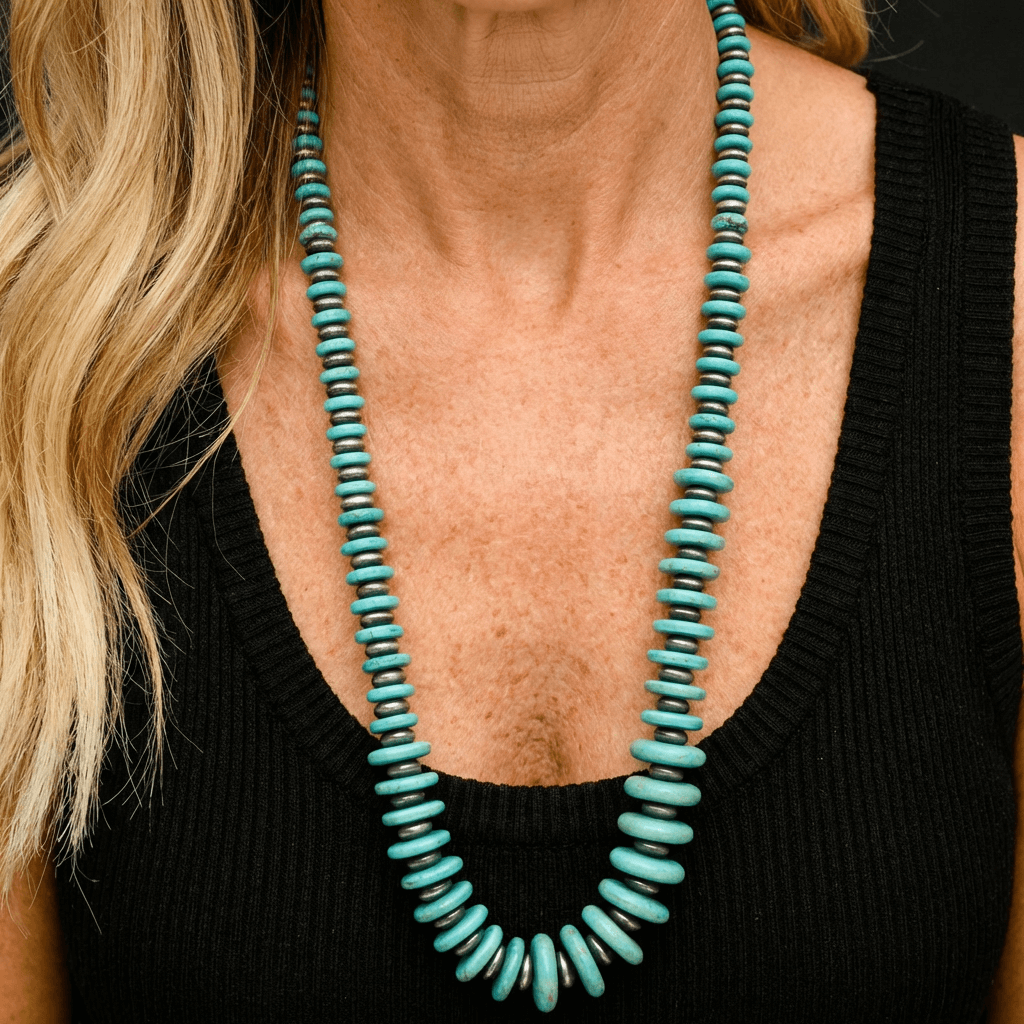 Vintage Boho Turquoise Disc Bead Necklace