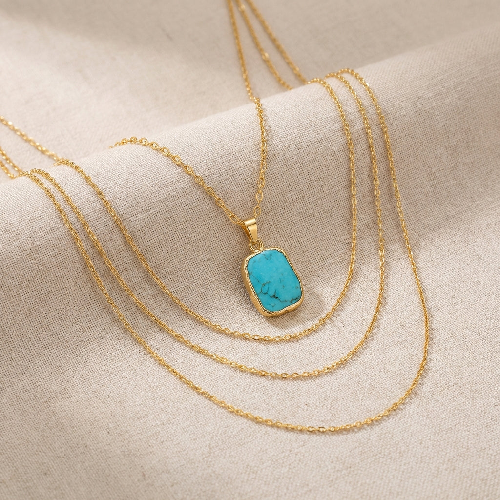 Turquoise Gemstone Gold-Plated Necklace