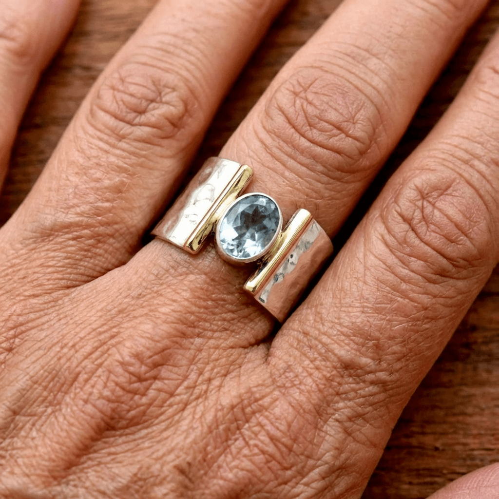 Retro Blue Cubic Zirconia Silver-Plated Ring