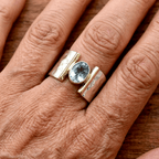 Retro Blue Cubic Zirconia Silver-Plated Ring