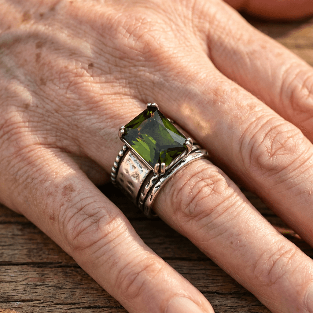 Vintage-Style Bohemian Geometric-Cut Zircon Silver-Plated Ring