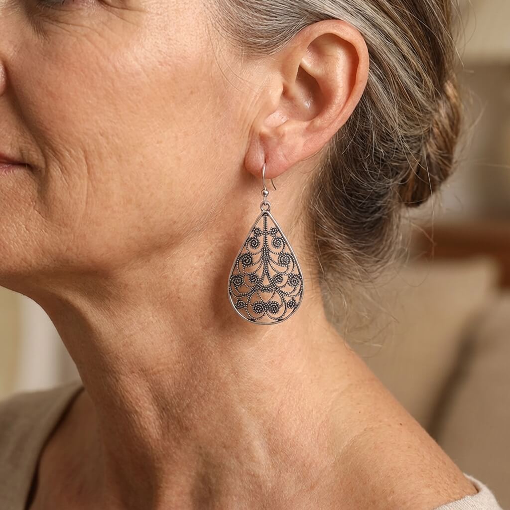 Retro Teardrop Ethnic Threaded Print Earrings