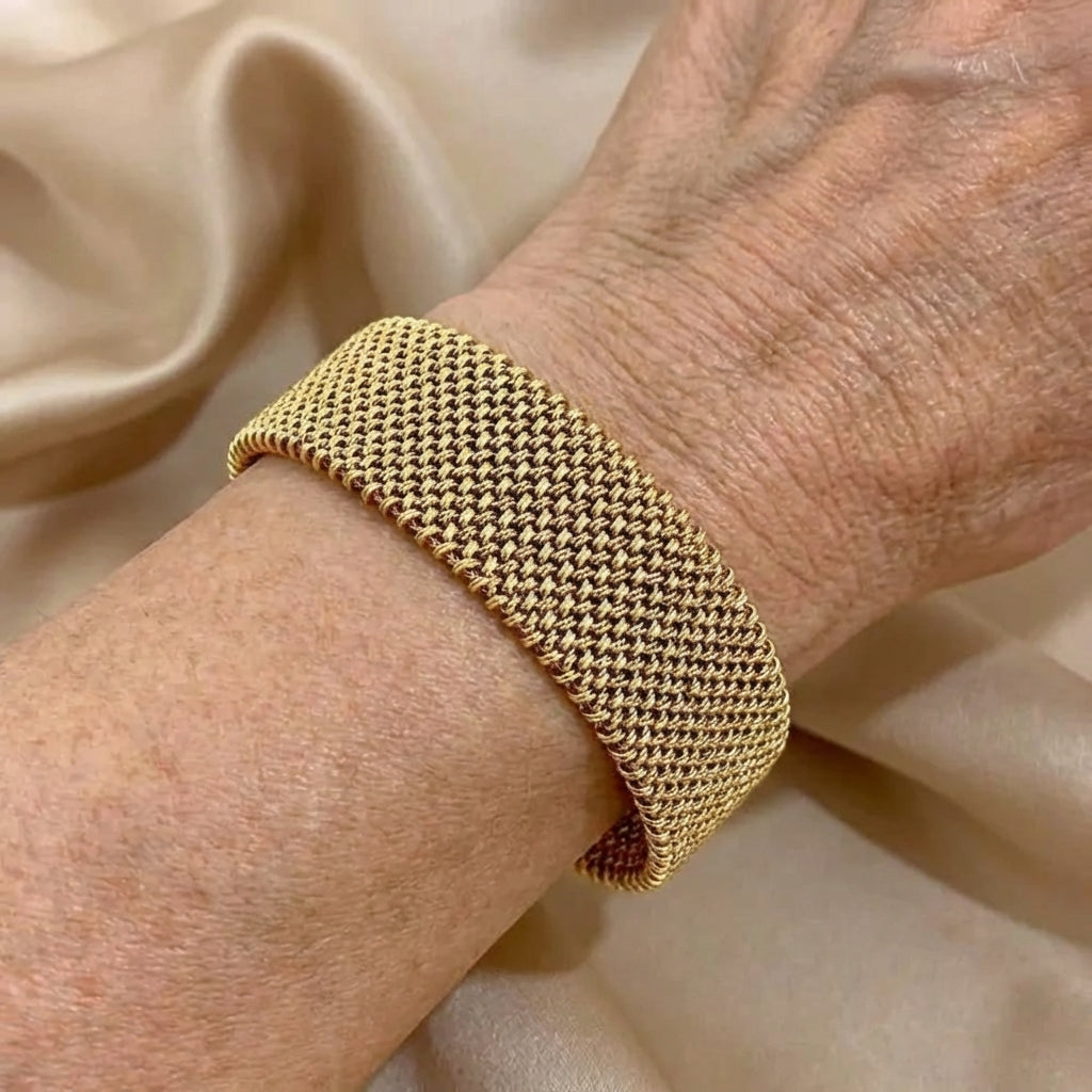 Vintage-Style Wide Gold-Tone Mesh Cuff