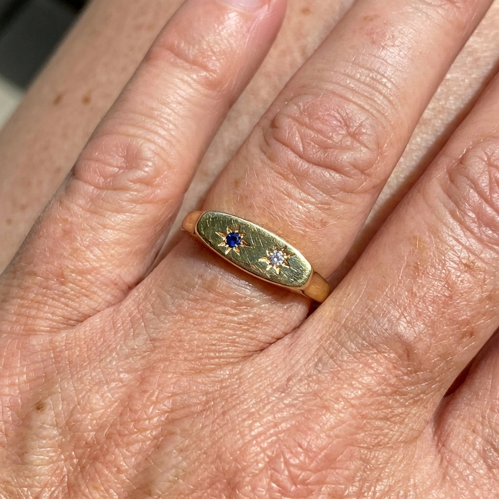 Vintage-Style Celestial Blue Star Gold-Plated Ring
