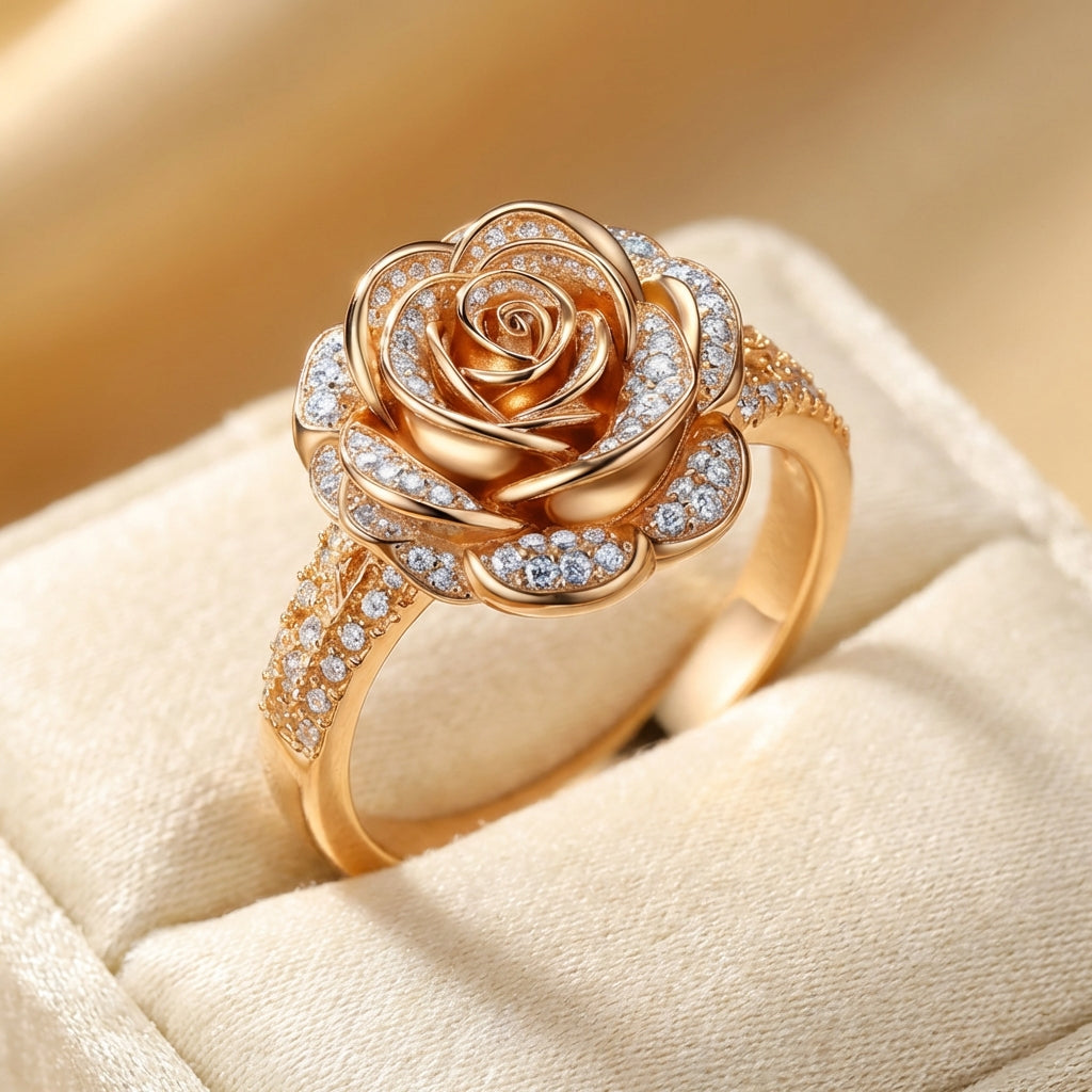 Goudkleurige ring met rozenbloei